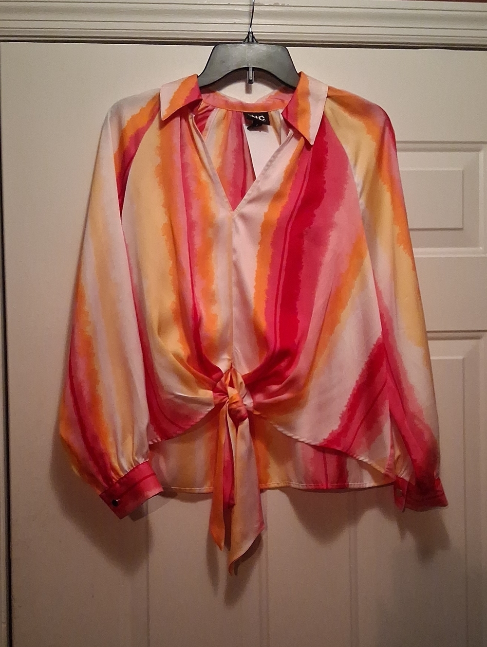 Beautiful INC Vibrant Watercolor Stripe Tie Front Top